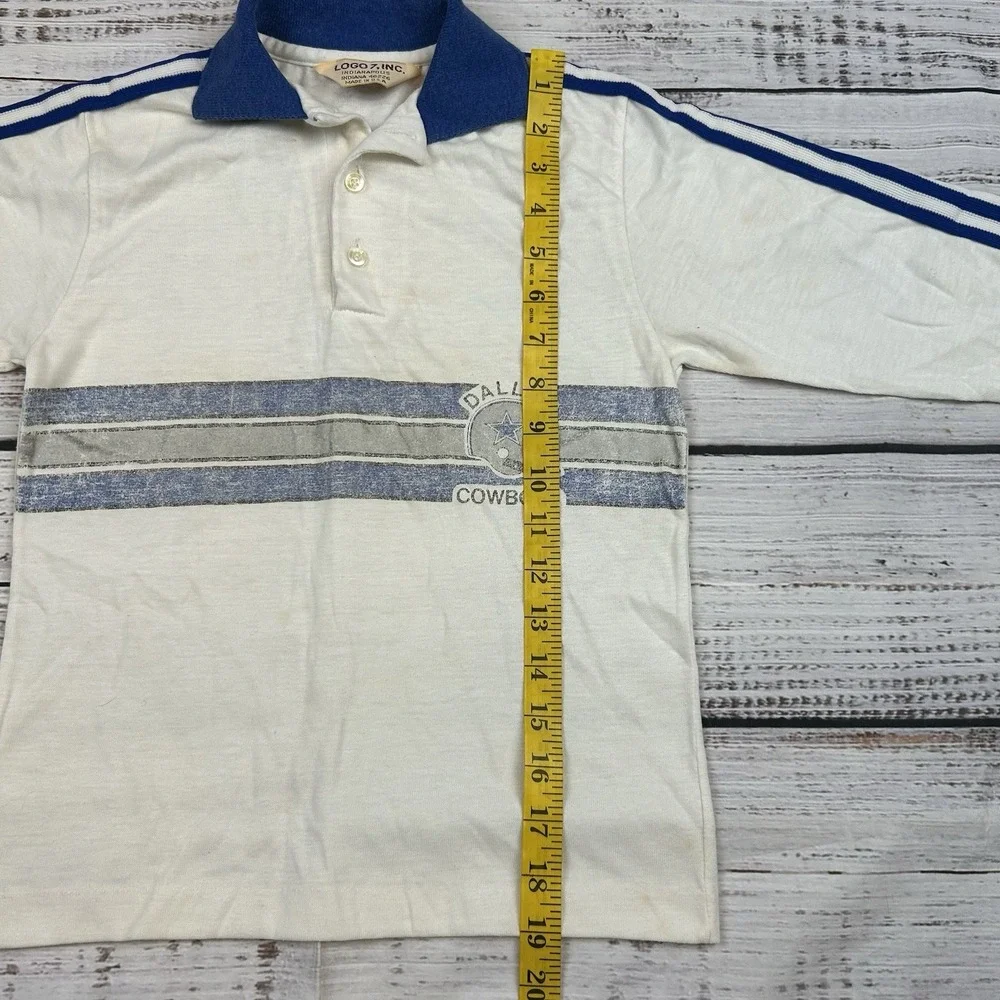 Vintage 70s DALLAS COWBOYS Logo 7 Youth Kids VTG Polo Shirt Striped NFL Faded - Picture 5 of 7